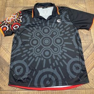 Men's Black Graphic Polo Shirt with Red Accents